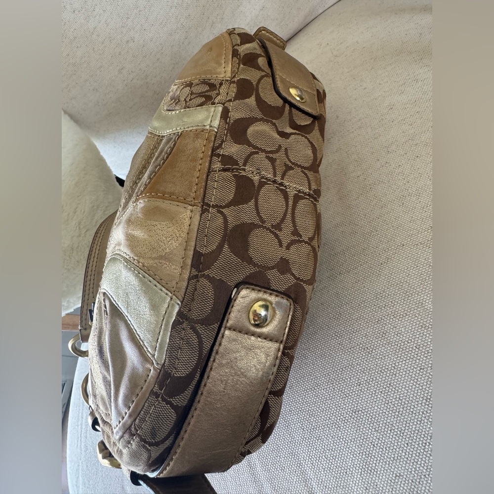 Coach Zoe Vintage Signature Jacquard Patchwork Gold Brown Shoulder Y2K Bag 12662 - Picture 7 of 17